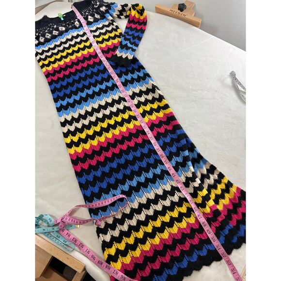 Anthropologie Farm Rio Chevron Rainbow Color Crochet Knit Sweater Maxi Dress S - Picture 9 of 9